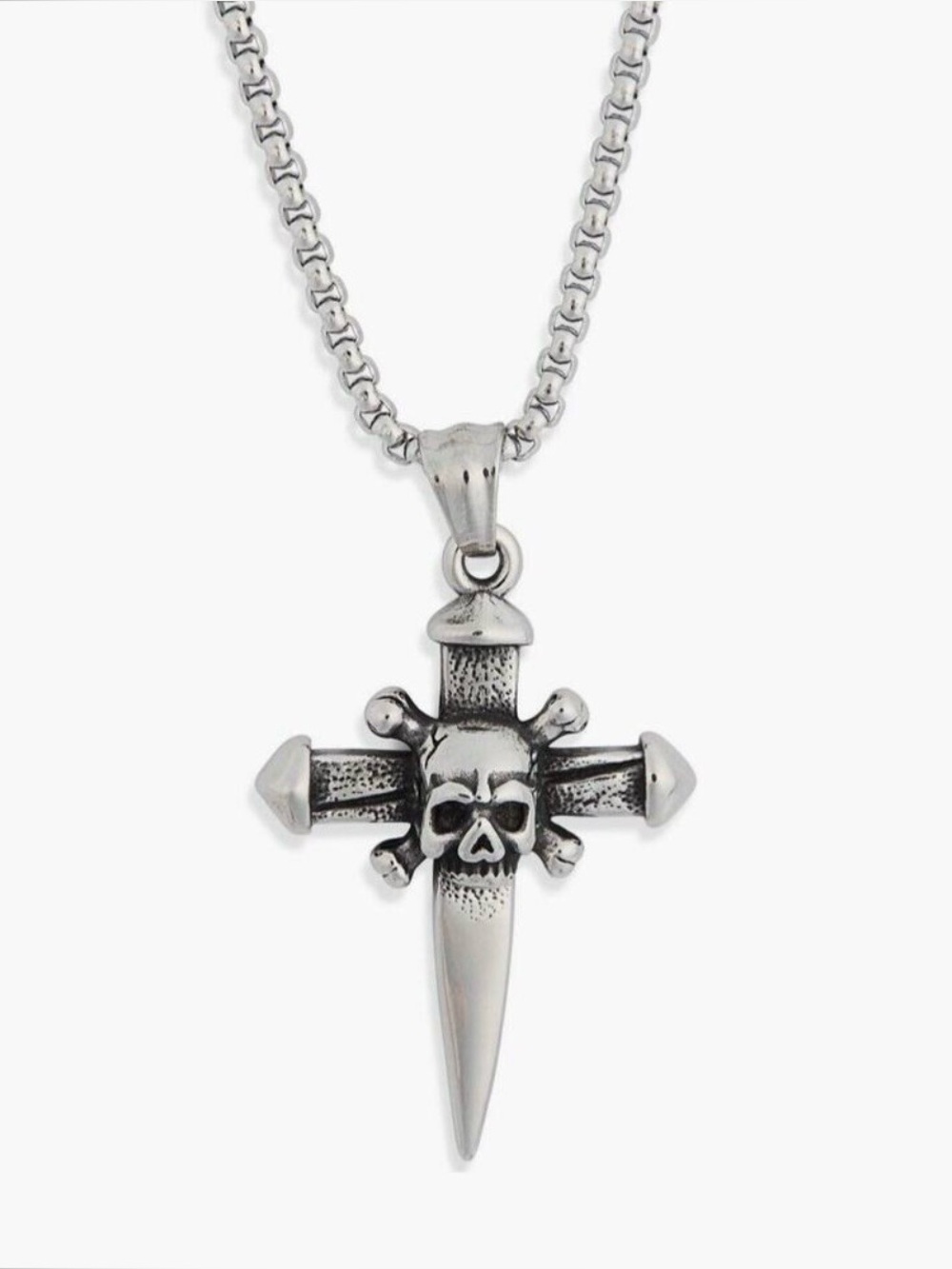 Ed Hardy Silver Skull Cross Dagger Pendant Necklace